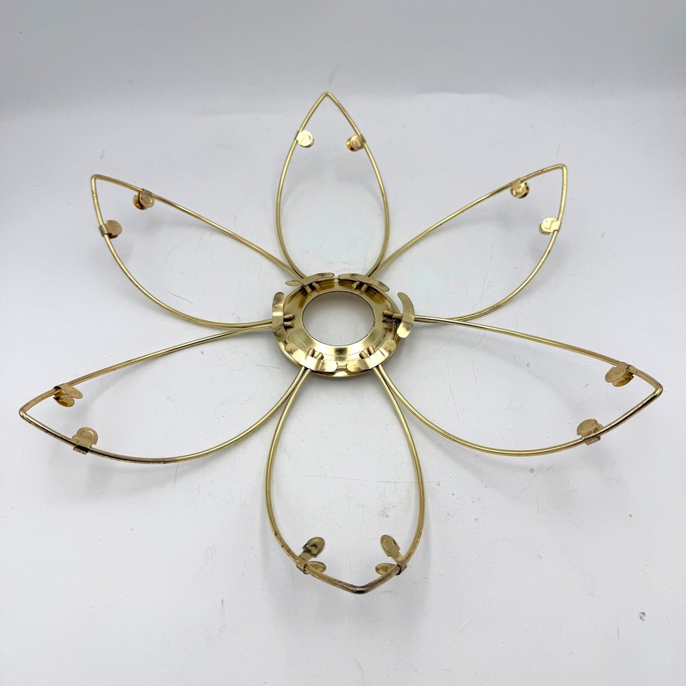 Vtg MCM Lotus Lamp Shade Frame Gold 13.5in 6-Petal Brass Wire Replacement READ